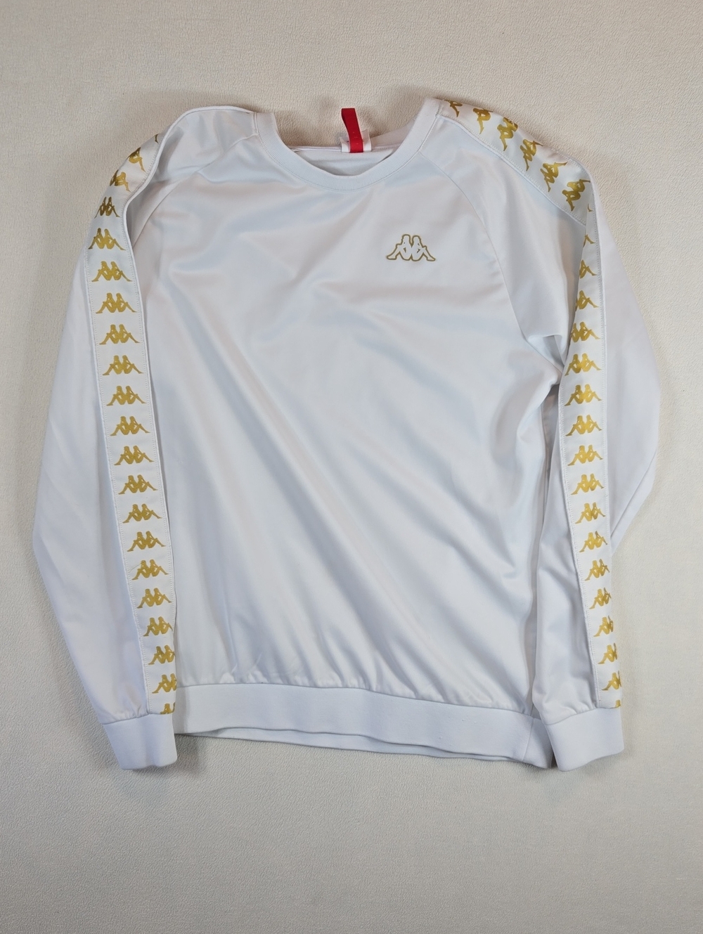 Kappa Men's White Crewneck Sweatshirt with Gold Logo Tape